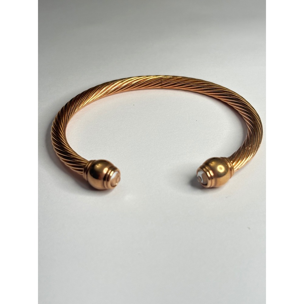 Rose Gold Tone Twisted Cable Cuff Bracelet with Crystal Terminals